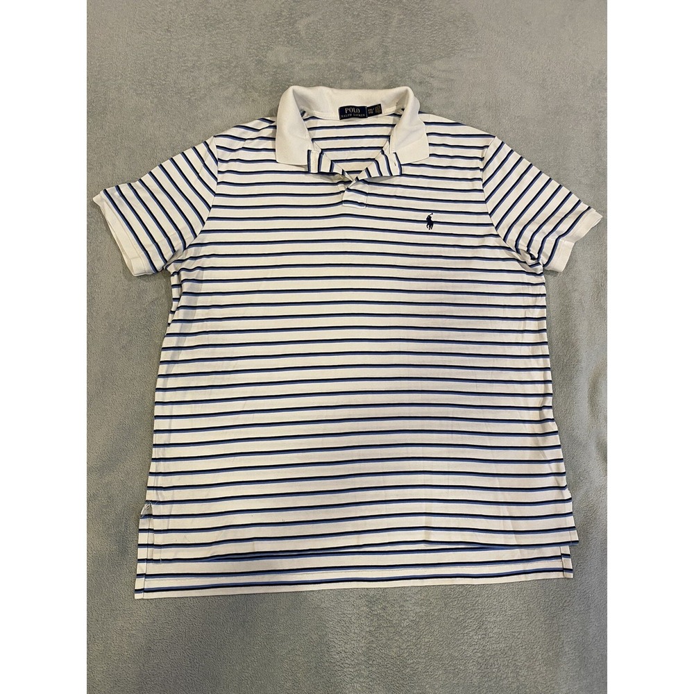 Polo Ralph Lauren Short Sleeve Golf Shirt 2XL White Blue Stripes Soft Cotton XXL